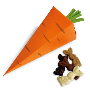 Orange carrot cone with assorted dark, milk, white and blond chocolates, 20 pieces